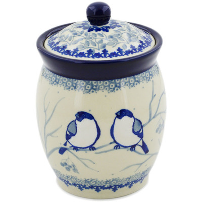 Polish Pottery Jar with Lid 5&quot; Waiting Birds UNIKAT