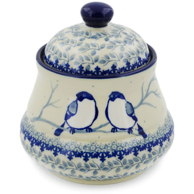 Polish Pottery Jar with Lid 5&quot; Waiting Birds UNIKAT