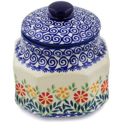 Polish Pottery Jar with Lid 5&quot; Wave Of Flowers