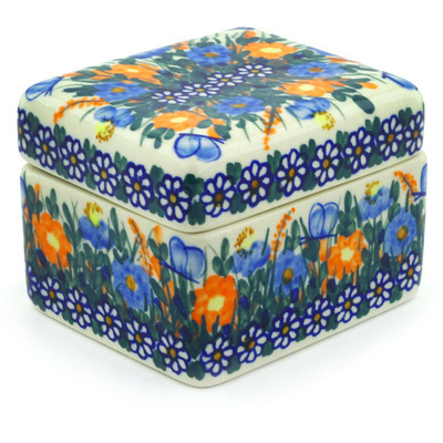 Polish Pottery Jar with Lid 5&quot; Wildflowers And Butterflies UNIKAT