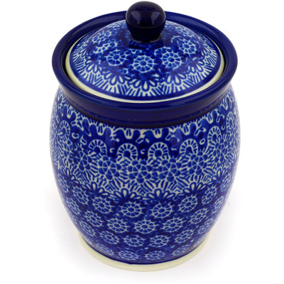 Polish Pottery Jar with Lid 5&quot; Winter Frost