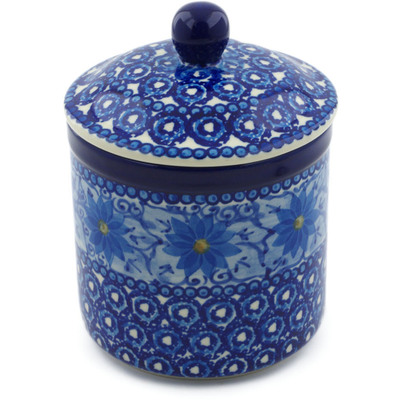 Polish Pottery Jar with Lid 5&quot; Winter Water Daisies UNIKAT