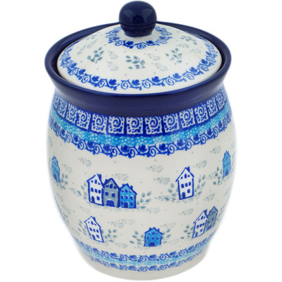 Polish Pottery Jar with Lid 6&quot; Arctic Village UNIKAT