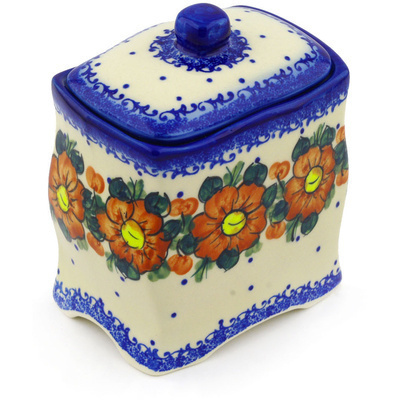 Polish Pottery Jar with Lid 6&quot; Autumn Pansies UNIKAT