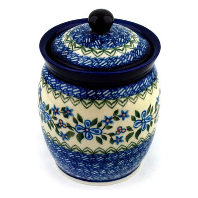 Polish Pottery Jar with Lid 6&quot; Azure Blooms