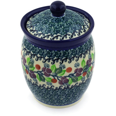 Polish Pottery Jar with Lid 6&quot; Berry Garland