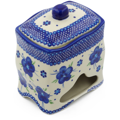 Polish Pottery Jar with Lid 6&quot; Bleu-belle Fleur