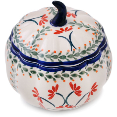 Polish Pottery Jar with Lid 6&quot; Blossoming Prickly Pear