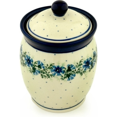 Polish Pottery Jar with Lid 6&quot; Blue Bell Wreath