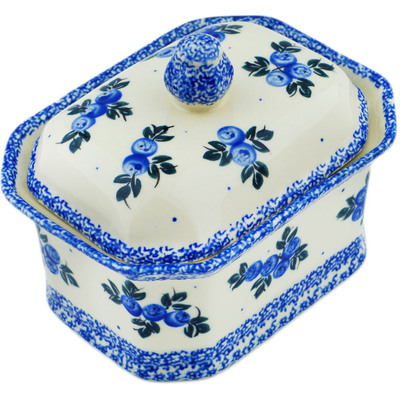 Polish Pottery Jar with Lid 6&quot; Blue Berry Special UNIKAT