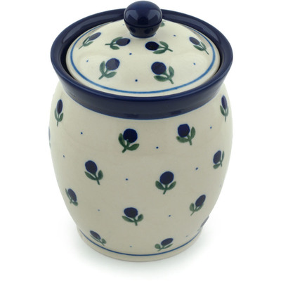Polish Pottery Jar with Lid 6&quot; Blue Buds