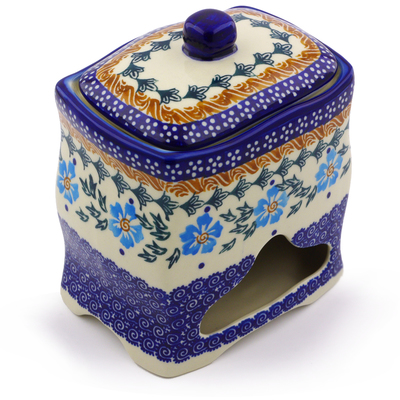 Polish Pottery Jar with Lid 6&quot; Blue Cornflower