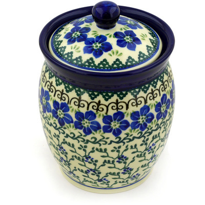 Polish Pottery Jar with Lid 6&quot; Blue Dogwood