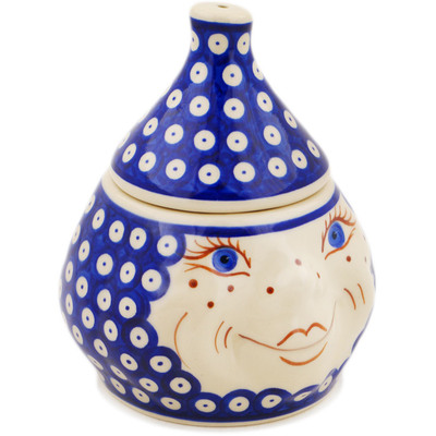 Polish Pottery Jar with Lid 6&quot; Blue Eyed Beauty