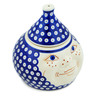 Polish Pottery Jar with Lid 6&quot; Blue Eyed Peacock