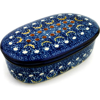 Polish Pottery Jar with Lid 6&quot; Blue Horizons