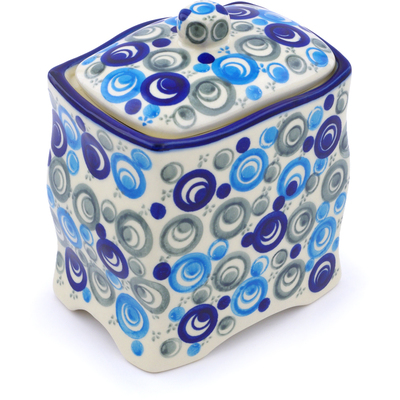 Polish Pottery Jar with Lid 6&quot; Blue Peacock Eye