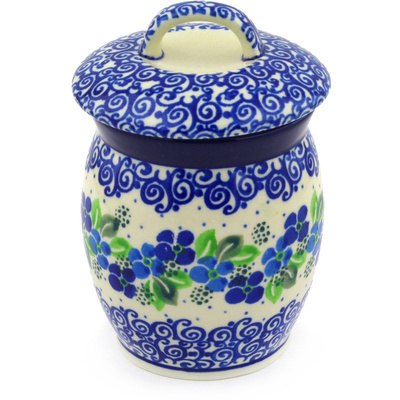 Polish Pottery Jar with Lid 6&quot; Blue Phlox