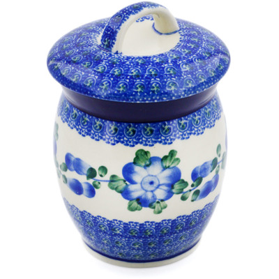 Polish Pottery Jar with Lid 6&quot; Blue Poppies