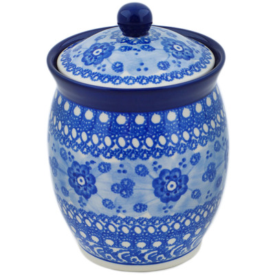 Polish Pottery Jar with Lid 6&quot; Blue Poppy Circle UNIKAT