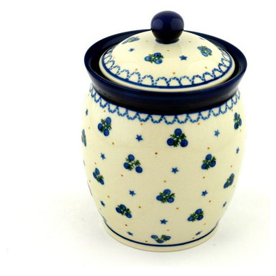 Polish Pottery Jar with Lid 6&quot; Blueberry Stars
