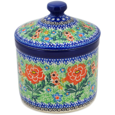Polish Pottery Jar with Lid 6&quot; Bold Carnation UNIKAT