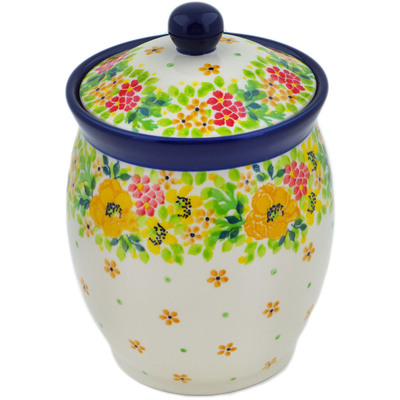 Polish Pottery Jar with Lid 6&quot; Bright Spring UNIKAT