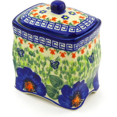 Polish Pottery Jar with Lid 6&quot; Brilliant Butterfly Popp UNIKAT