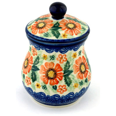 Polish Pottery Jar with Lid 6&quot; Brilliant Daisy UNIKAT