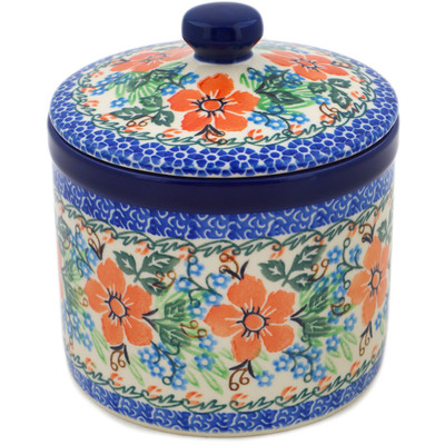 Polish Pottery Jar with Lid 6&quot; Brilliant Pansy UNIKAT