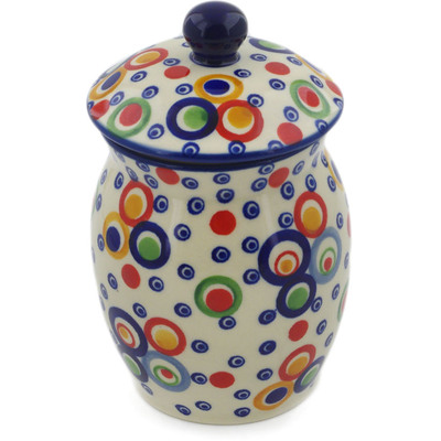 Polish Pottery Jar with Lid 6&quot; Bubble Machine UNIKAT