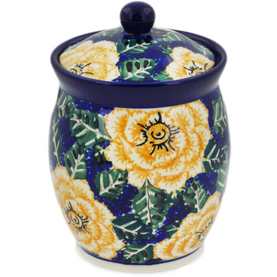 Polish Pottery Jar with Lid 6&quot; Butter Blooms UNIKAT