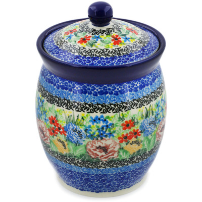 Polish Pottery Jar with Lid 6&quot; Carnation Valley UNIKAT