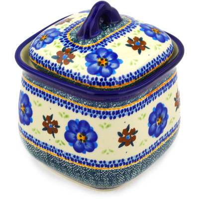 Polish Pottery Jar with Lid 6&quot; Circle The Garden UNIKAT