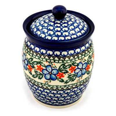 Polish Pottery Jar with Lid 6&quot; Cobblestone Garden
