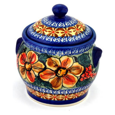 Polish Pottery Jar with Lid 6&quot; Colorful Bouquet UNIKAT