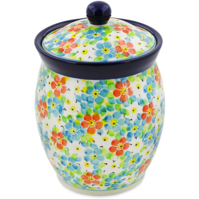 Polish Pottery Jar with Lid 6&quot; Colorful Dizziness UNIKAT