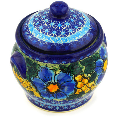 Polish Pottery Jar with Lid 6&quot; Corn In The Blue UNIKAT