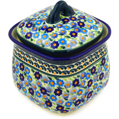 Polish Pottery Jar with Lid 6&quot; Cottage Garden UNIKAT