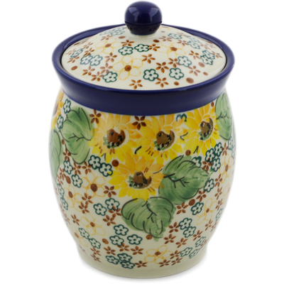 Polish Pottery Jar with Lid 6&quot; Country Sunflower UNIKAT