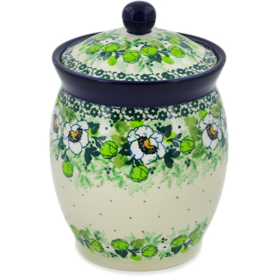 Polish Pottery Jar with Lid 6&quot; Daisies Wreath UNIKAT