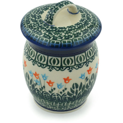 Polish Pottery Jar with Lid 6" Dancing Tulips