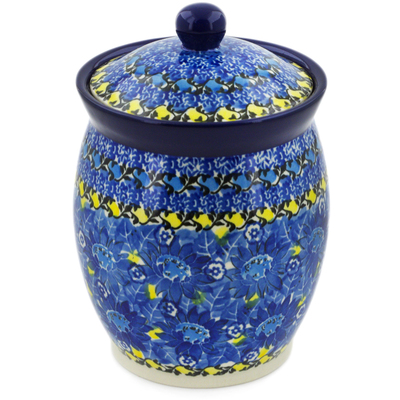 Polish Pottery Jar with Lid 6&quot; Deep Blue UNIKAT