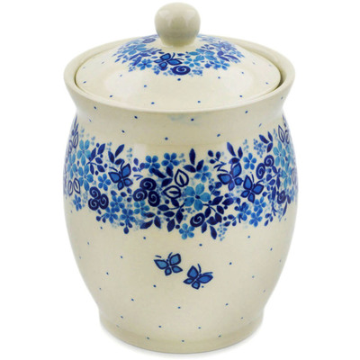 Polish Pottery Jar with Lid 6&quot; Delicate Blue UNIKAT