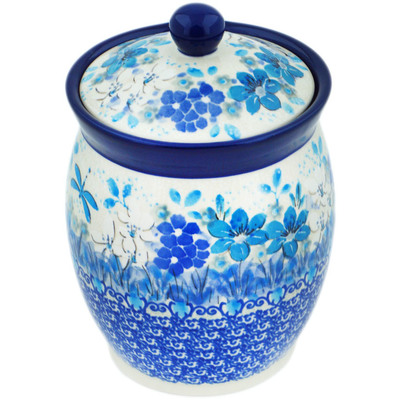 Polish Pottery Jar with Lid 6&quot; Dragonfly Blues UNIKAT