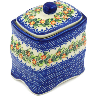 Polish Pottery Jar with Lid 6&quot; Elegant Garland