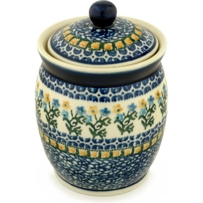 Polish Pottery Jar with Lid 6&quot; Field Of Wildflowers