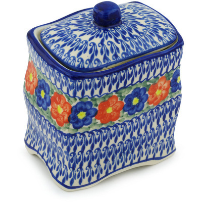 Polish Pottery Jar with Lid 6&quot; Floral Burst