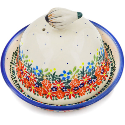 Polish Pottery Jar with Lid 6&quot; Floral Crown UNIKAT