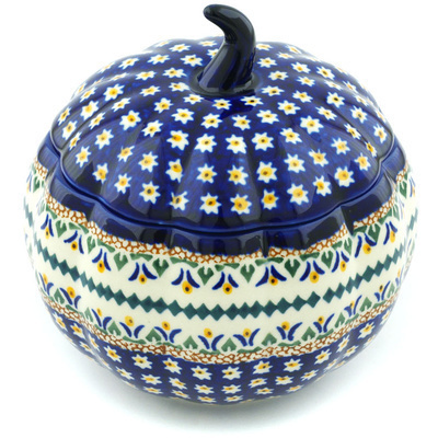 Polish Pottery Jar with Lid 6&quot; Floral Peacock UNIKAT